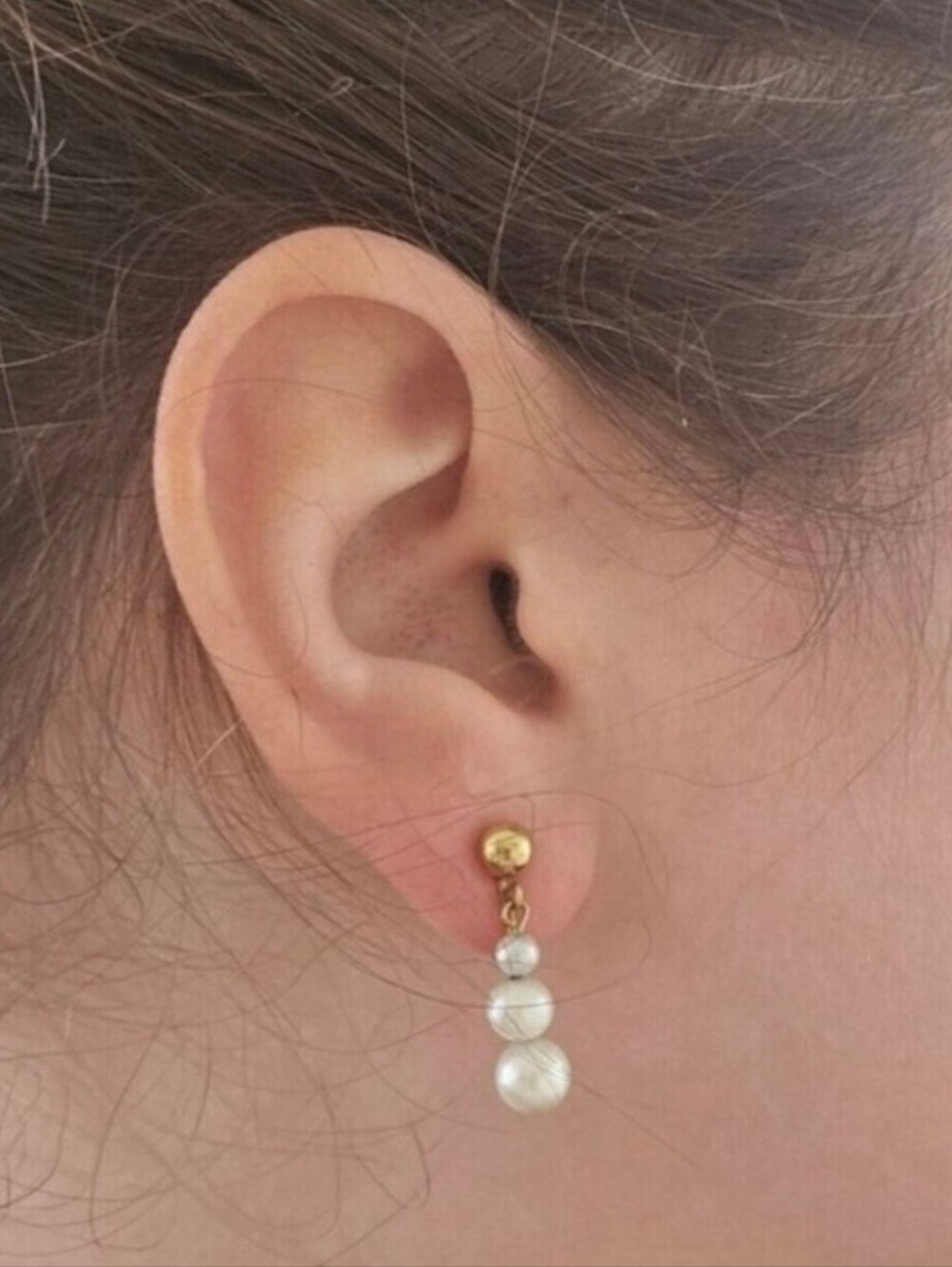 Elegant Gold and Three-Pearl Drop Earrings